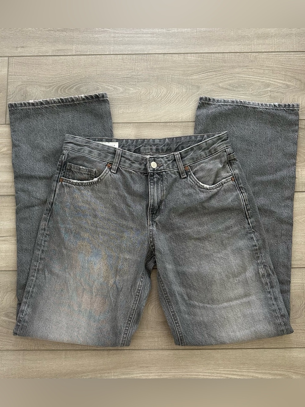 Zara TRF Denim Low Rise Wide Leg Jeans in Gray 6
